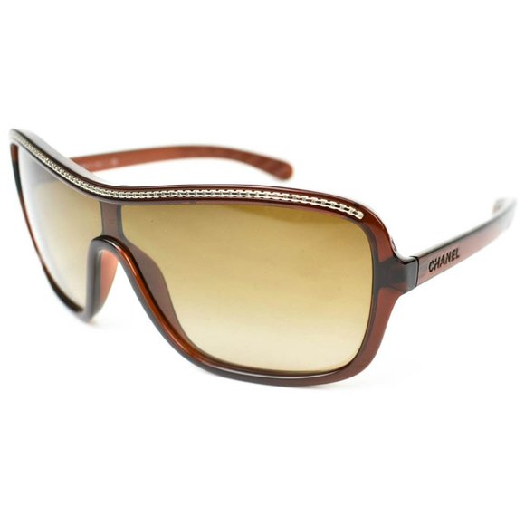 CHANEL Accessories - CHANEL: Translucent Brown & Gold, Metal Chain Logo Sunglasses (nl)